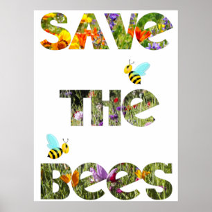 Spaar de bijen, bloemletters met bijen poster