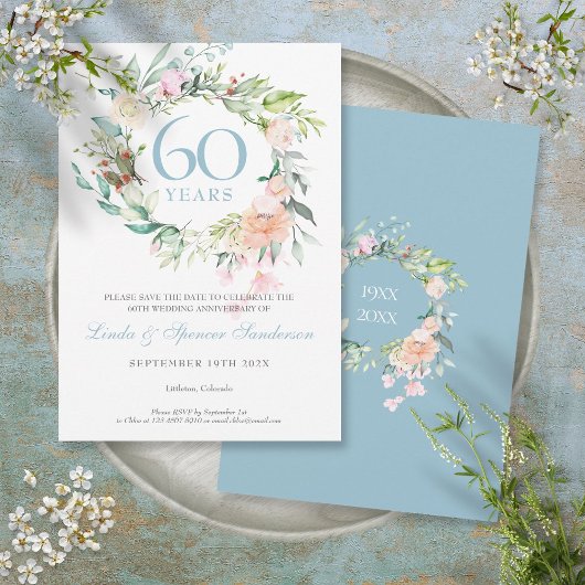 Spaar de Datum 60ste Verjaardag Rozen Guirlande Save The Date