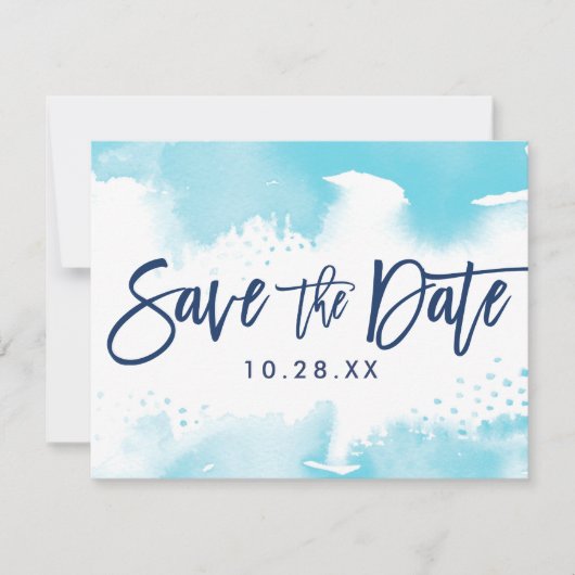 SPAAR DE DATUM ANSICHTKAART moderne aqua blauwe aq Save The Date (Voorkant)