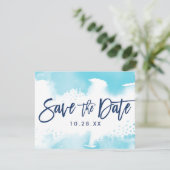 SPAAR DE DATUM ANSICHTKAART moderne aqua blauwe wa Save The Date (Staand voorkant)