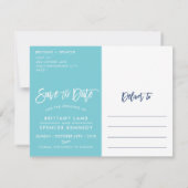 SPAAR DE DATUM ANSICHTKAART moderne aqua blauwe wa Save The Date (Achterkant)