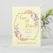 Spaar de datum bloem- en goudkleurige aanpasbare k save the date (Staand voorkant)