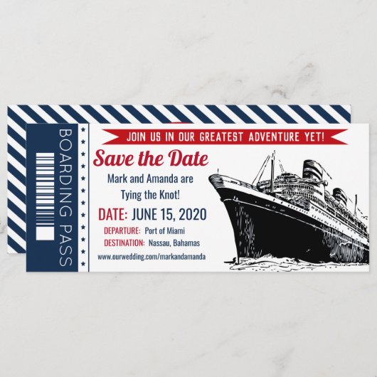 Spaar de Datum Cruise Instapkaart Uitnodiging (Voorkant / Achterkant)