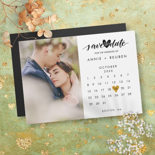 Spaar de Datum Gouden Hart Kalender Foto Magnetisc