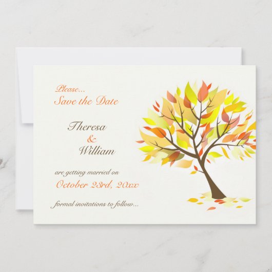 Spaar De Datum Herfst Thema Boom Plat Kaart (Voorkant)