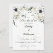 Spaar de Datum Kaart | Elegante Witte Bloemen (Voorkant)