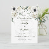 Spaar de Datum Kaart | Elegante Witte Bloemen (Staand voorkant)