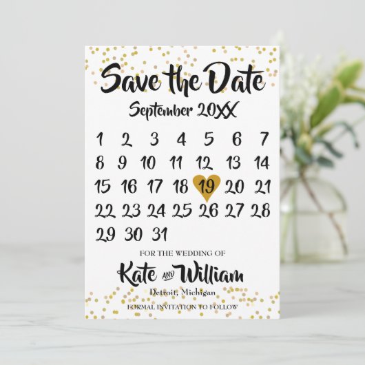 Spaar de datum kalender foto trouwkaart save the date (Staand voorkant)