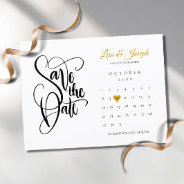 Spaar de datum kalender goud liefde hart ansichtka aankondigingskaart
