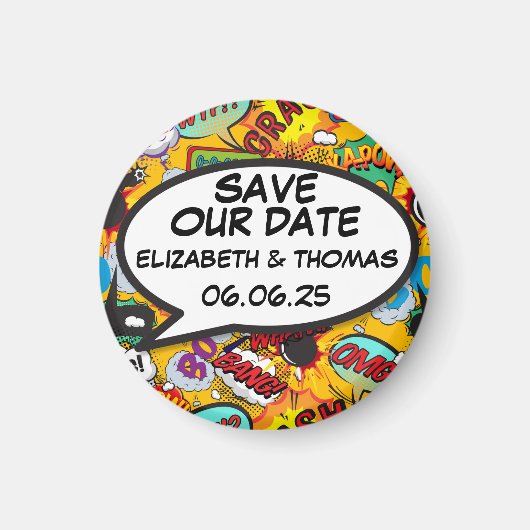 Spaar de datum leuk retro strip pop art magneet (Voorkant)