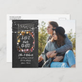 Spaar de datum Mason Jar Slingerlichtjes Boho Foto Briefkaart (Voorkant / Achterkant)