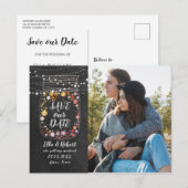 Spaar de datum Mason pot slingerlichtjes Boho foto Aankondigingskaart (Voorkant / Achterkant)