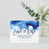 SPAAR DE DATUM MITZVAH modern donkerblauw aquarel Save The Date (Staand voorkant)