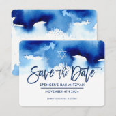 SPAAR DE DATUM MITZVAH modern donkerblauw aquarel Save The Date (Voorkant / Achterkant)