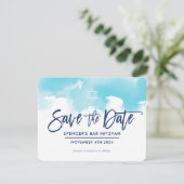 SPAAR DE DATUM MITZVAH moderne aqua blauwe aquarel Save The Date (Staand voorkant)