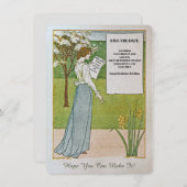 SPAAR DE DATUM/ONTBREKENDE NIEUWS/VROUW LEEST KOP SAVE THE DATE (Voorkant / Achterkant)