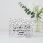 Spaar de Datum Zilveren Ballonnen Glitters Aankondigingskaart (Staand voorkant)