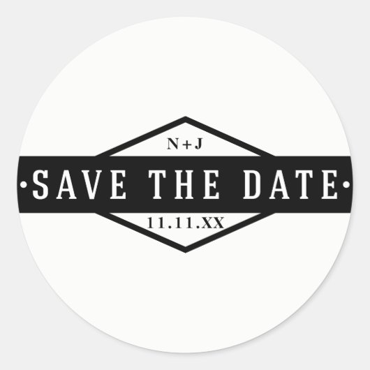 SPAAR DE DATUM Zwart & Wit Modern Rustic Aangepast Ronde Sticker (Voorkant)