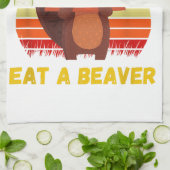 Spaar een Boom Eet een Bever Grappige Bever Pun Vo Theedoek (Gevouwen)