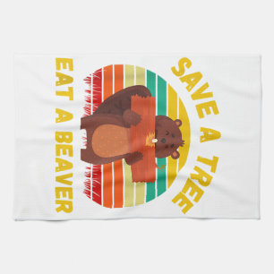 Spaar een Boom Eet een Bever Grappige Bever Pun Vo Theedoek