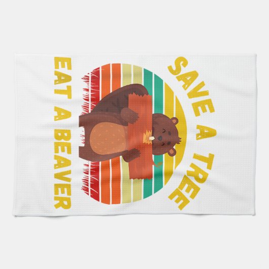 Spaar een Boom Eet een Bever Grappige Bever Pun Vo Theedoek (Horizontaal)
