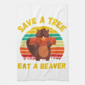 Spaar een Boom Eet een Bever Grappige Bever Pun Vo Theedoek (Verticaal)