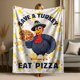 Spaar Een Kalkoen Eet Pizza Grappig Gelukkig Thank Fleece Deken