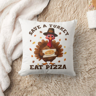 Spaar een kalkoen, eet pizza – Grappige Thanksgivi Kussen