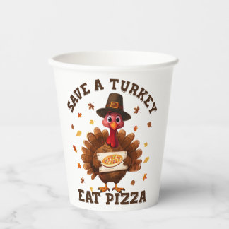 Spaar een kalkoen, eet pizza – Grappige Thanksgivi Papieren Bekers