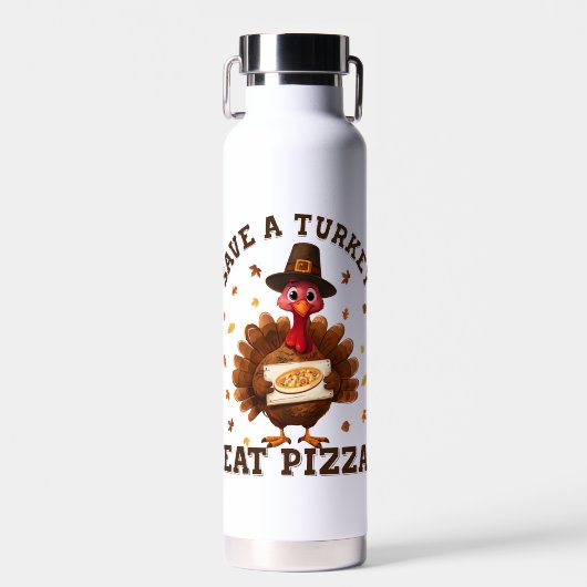 Spaar een kalkoen, eet pizza – Grappige Thanksgivi Waterfles (Voorkant)