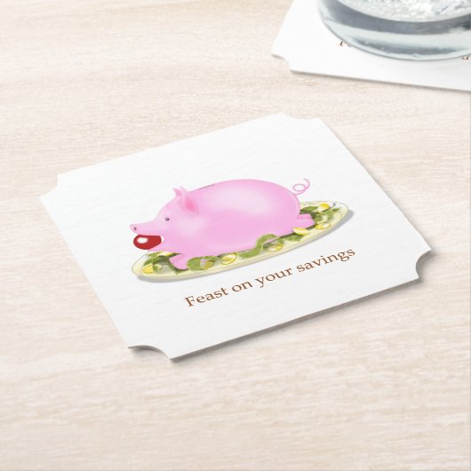 "Spaar op je geld" Cute Piggy Bank Financial Kartonnen Onderzetters (Gekanteld)