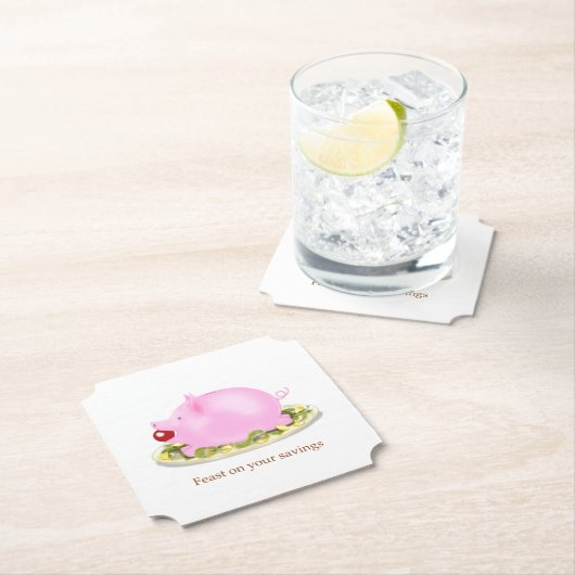 "Spaar op je geld" Cute Piggy Bank Financial Kartonnen Onderzetters (Insitu)