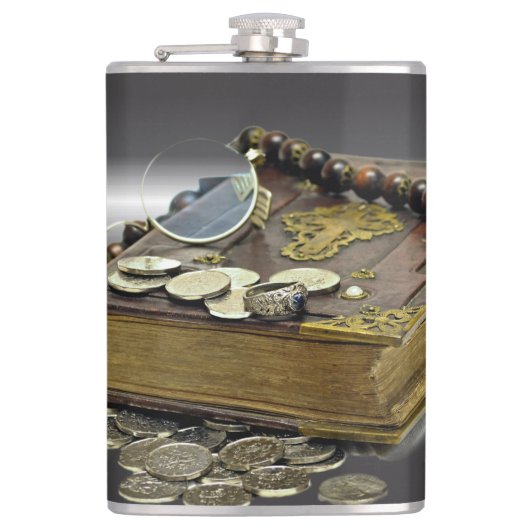 Spaarboek, zilver, ringen heupfles (Voorkant)