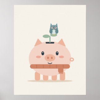 Spaarpot Biggetje Uil Cute Besparing Kinderkamer P Poster