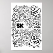 Spaartracker - bespaar $ 5k in 52 weken - kleur in poster (Voorkant)