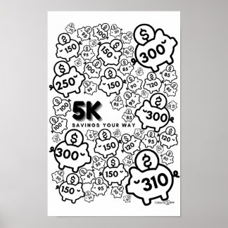 Spaartracker - bespaar $ 5k in 52 weken - kleur in poster