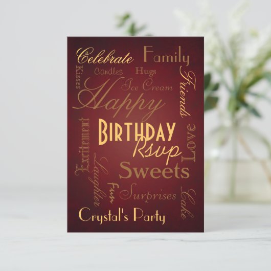 Spaartype Red Birthday Rsvp Kaartje (Staand voorkant)