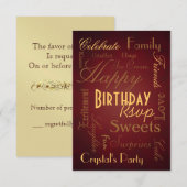 Spaartype Red Birthday Rsvp Kaartje (Voorkant / Achterkant)