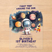 Space 1st Birthday Eerste reis rond de zon Acryl Uitnodigingen (Voorkant)