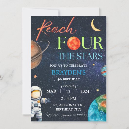 Space 4th Bereik Vier Sterren Galaxy Verjaardag Kaart (Voorkant)