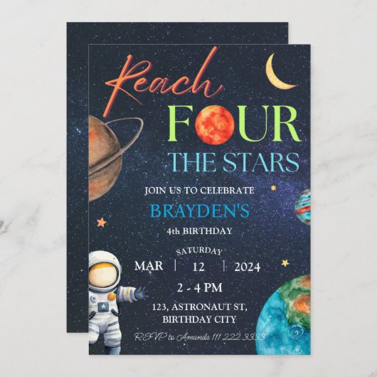 Space 4th Bereik Vier Sterren Galaxy Verjaardag Kaart (Voorkant / Achterkant)