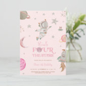 SPACE 4TH BIRTHDAY Invitation Kaart (Staand voorkant)