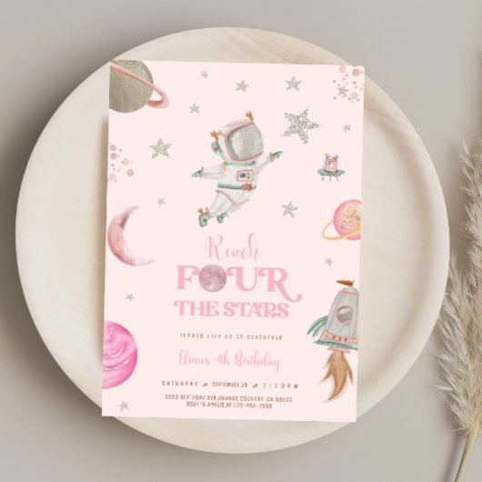 SPACE 4TH BIRTHDAY Invitation Kaart