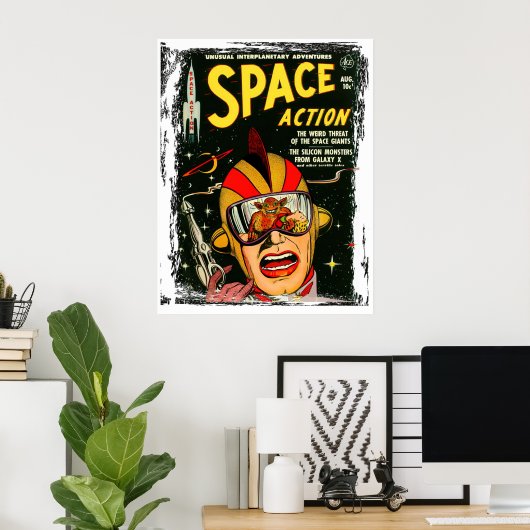 Space Action Retro Sci-fi Comic Hoesje Poster (Thuiskantoor)