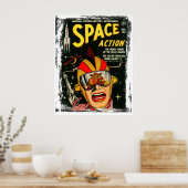 Space Action Retro Sci-fi Comic Hoesje Poster (Keuken)