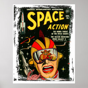 Space Action Retro Sci-fi Comic Hoesje Poster