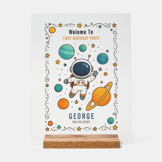 Space Adventure 1st Birthday | Outer Space Acryl Bord (Voorkant)