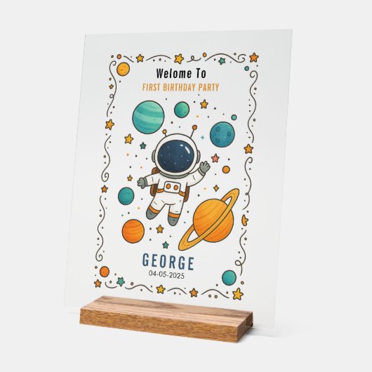 Space Adventure 1st Birthday | Outer Space Acryl Bord (Hoek)