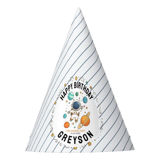 Space Adventure 1st Birthday | Outer Space Feesthoedjes (Voorkant)