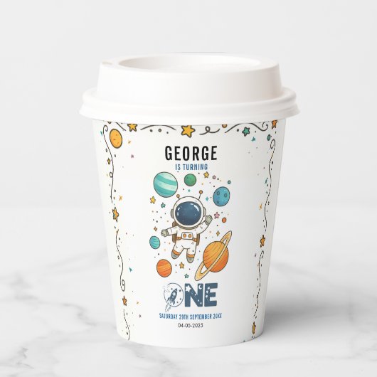 Space Adventure 1st Birthday | Outer Space Party Papieren Bekers (Achterkant)